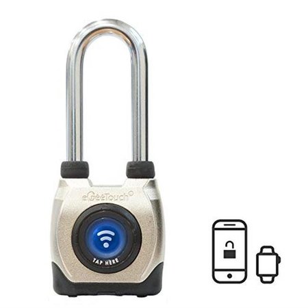 EGEETOUCH eGeeTouch 5-02102-94 3rd Generation Bluetooth Plus NFC Long Shackle Weatherproof Outdoor Smart Padlock 5-02102-94